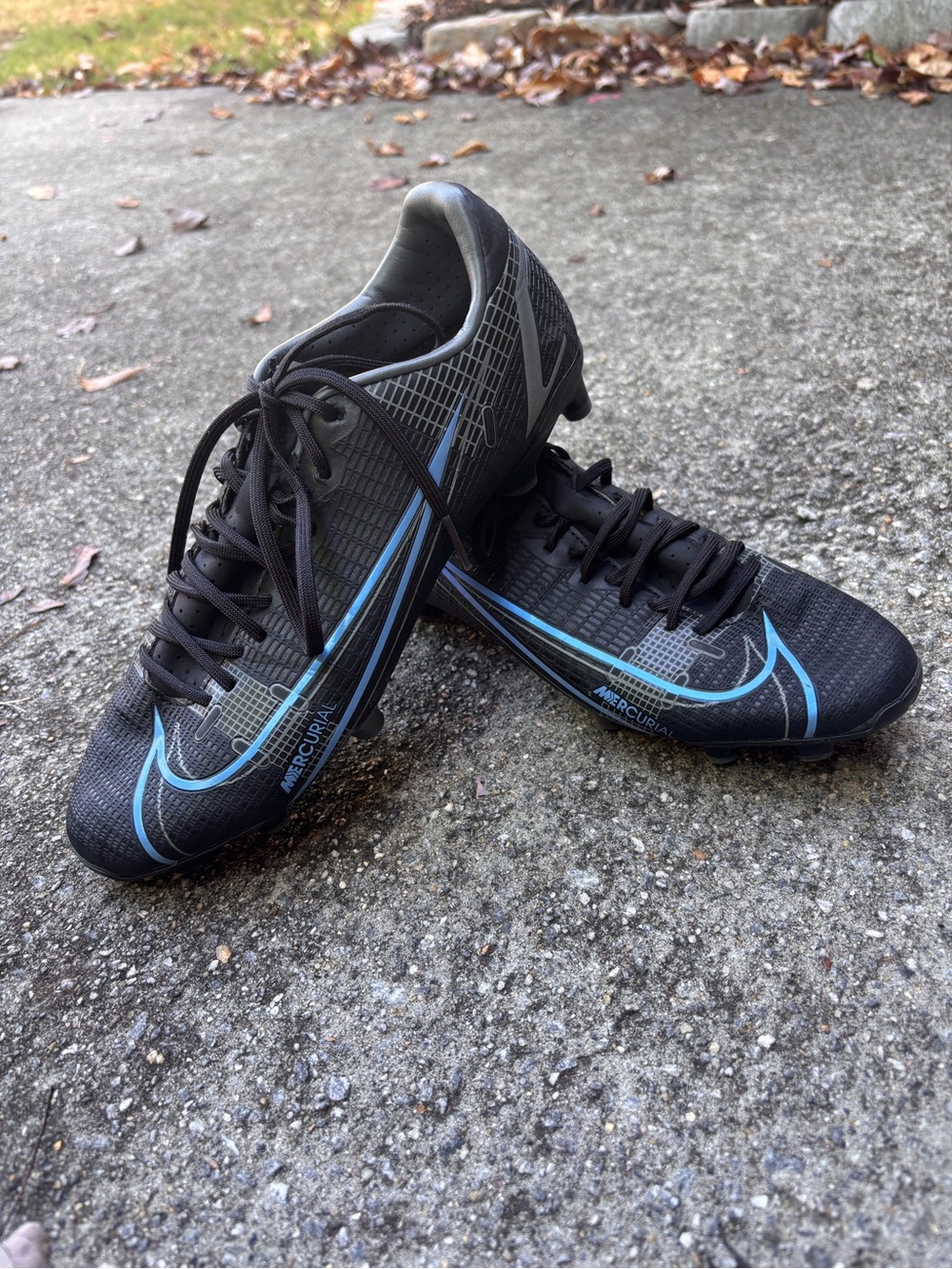 Nike Black with Light Blue Accents Mercurial Soccer Cleats